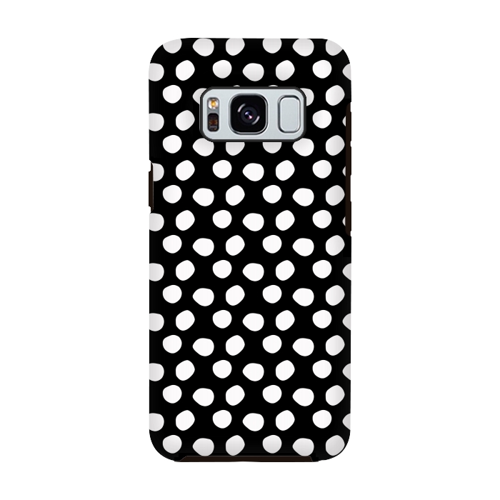 Galaxy S8 StrongFit Hand drawn white polka dots on black by DaDo ART