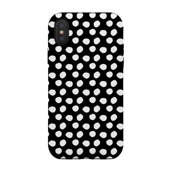 iPhone Xs / X StrongFit Hand drawn white polka dots on black by DaDo ART