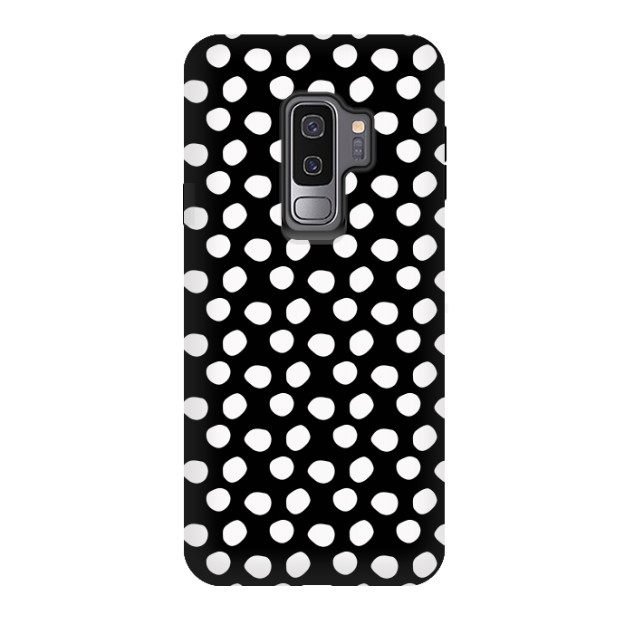 Galaxy S9 plus StrongFit Hand drawn white polka dots on black by DaDo ART