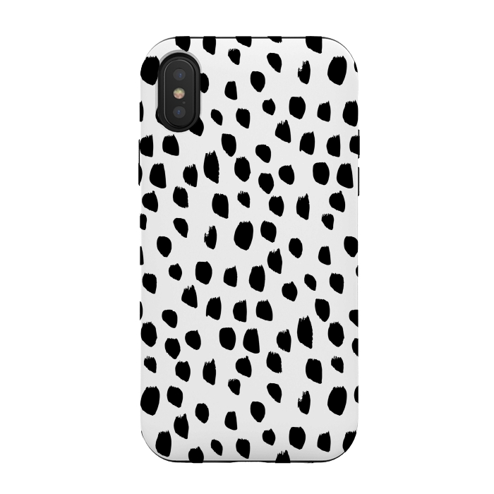 iPhone Xs / X StrongFit Hand drawn black crazy polka dots on white by DaDo ART