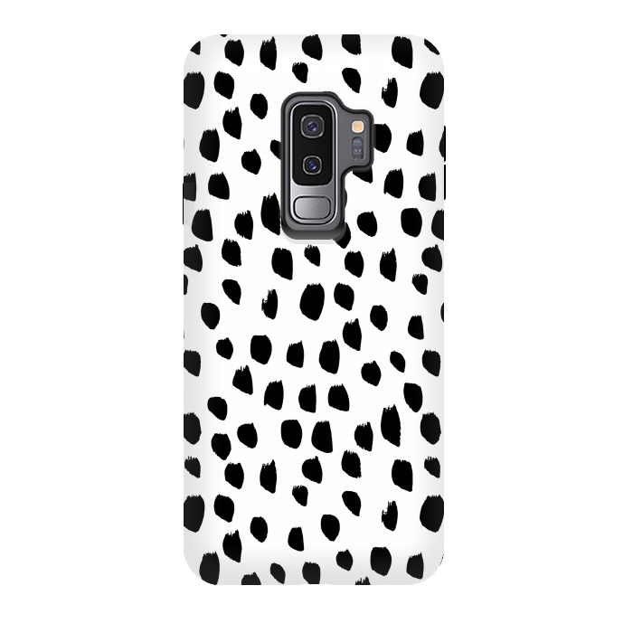 Galaxy S9 plus StrongFit Hand drawn black crazy polka dots on white by DaDo ART