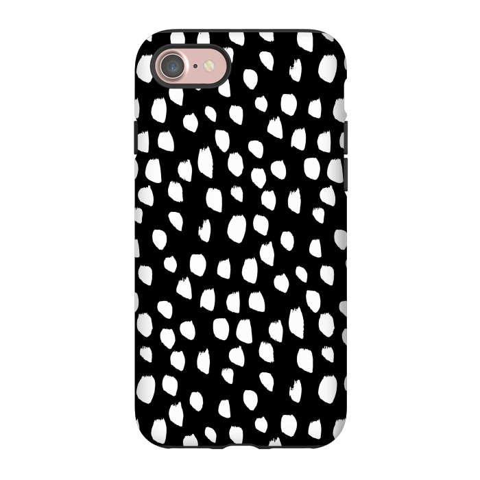 iPhone 7 StrongFit Hand drawn crazy white polka dots on black by DaDo ART