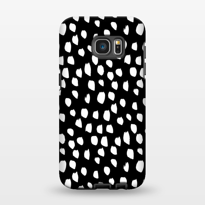 Galaxy S7 EDGE StrongFit Hand drawn crazy white polka dots on black by DaDo ART