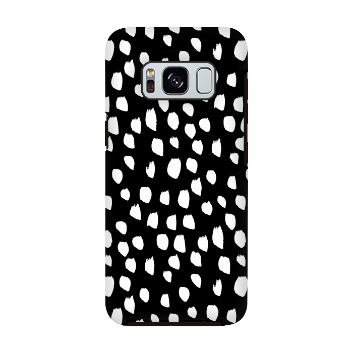 Galaxy S8 StrongFit Hand drawn crazy white polka dots on black by DaDo ART