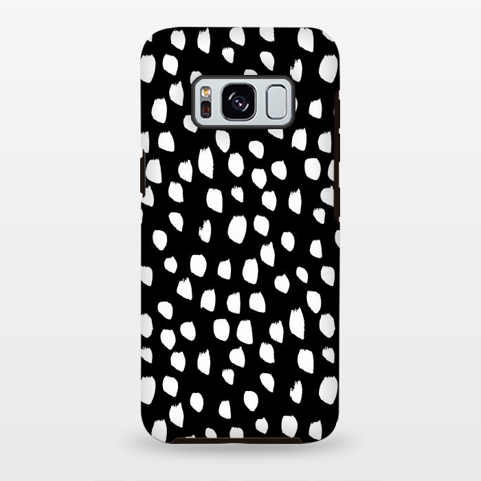 Galaxy S8 plus StrongFit Hand drawn crazy white polka dots on black by DaDo ART