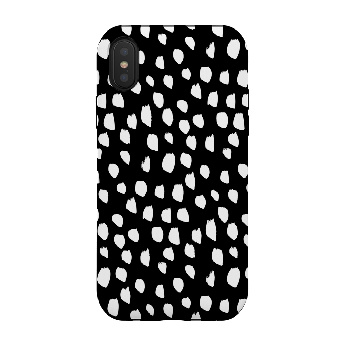 iPhone Xs / X StrongFit Hand drawn crazy white polka dots on black by DaDo ART