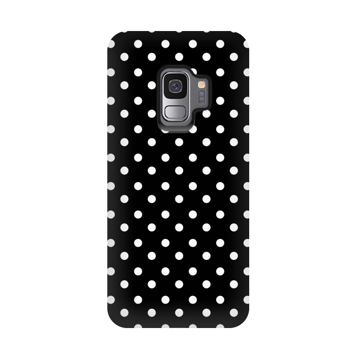 Galaxy S9 StrongFit Cute little white polka dots on black by DaDo ART