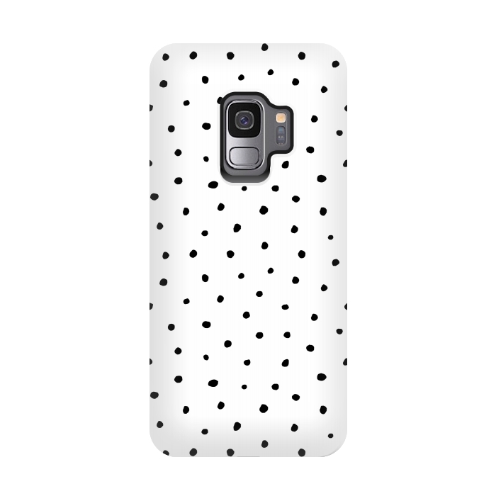 Galaxy S9 StrongFit Hand drawn little black polka dots on white by DaDo ART