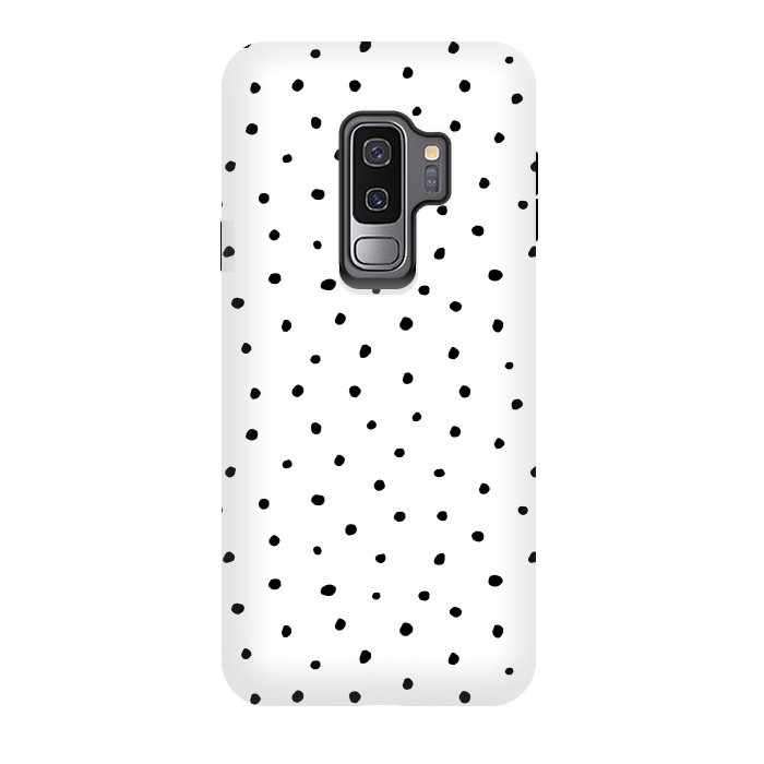 Galaxy S9 plus StrongFit Hand drawn little black polka dots on white by DaDo ART