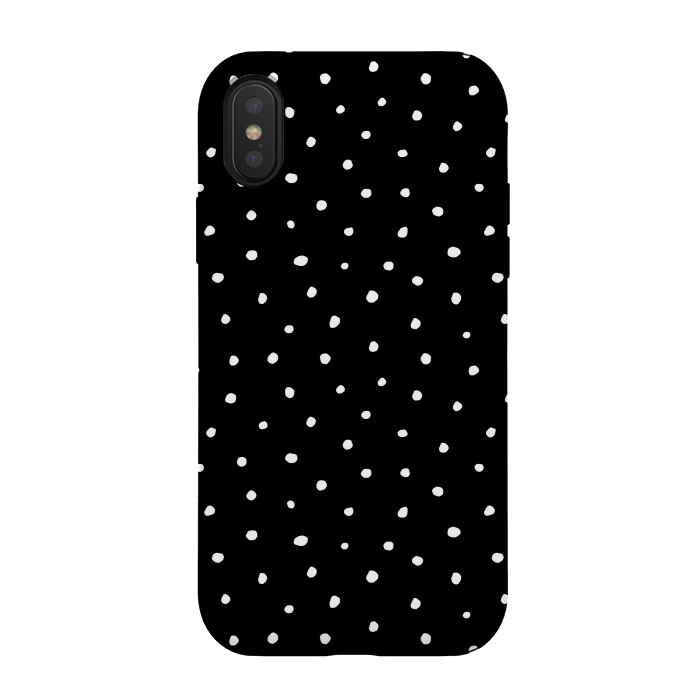 iPhone Xs / X StrongFit Hand drawn little white polka dots on black by DaDo ART