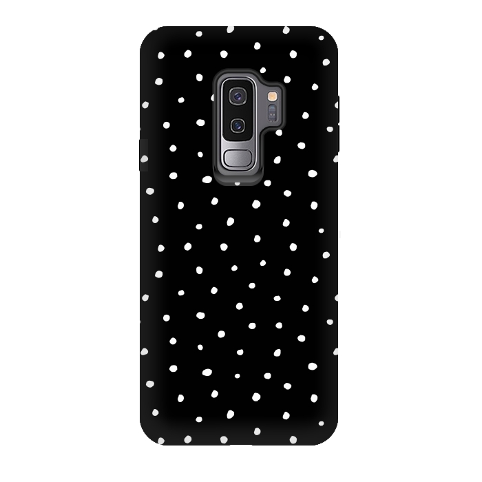 Galaxy S9 plus StrongFit Hand drawn little white polka dots on black by DaDo ART