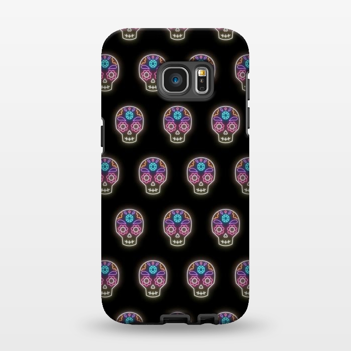 Galaxy S7 EDGE StrongFit Neon sugar skull pattern by Laura Nagel
