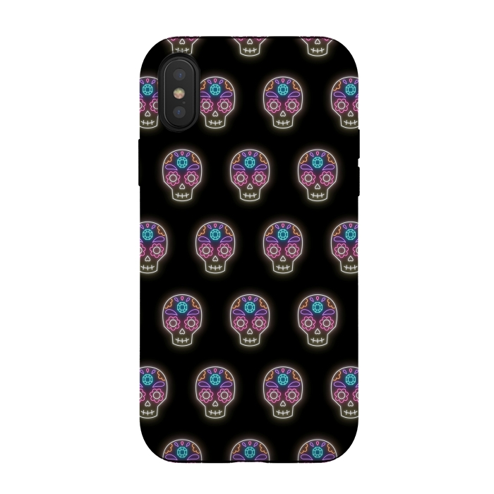 iPhone Xs / X StrongFit Neon sugar skull pattern by Laura Nagel