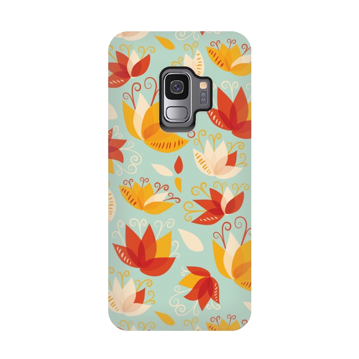 Galaxy S9 StrongFit Whimsical Abstract Colorful Lily Floral Pattern by Boriana Giormova