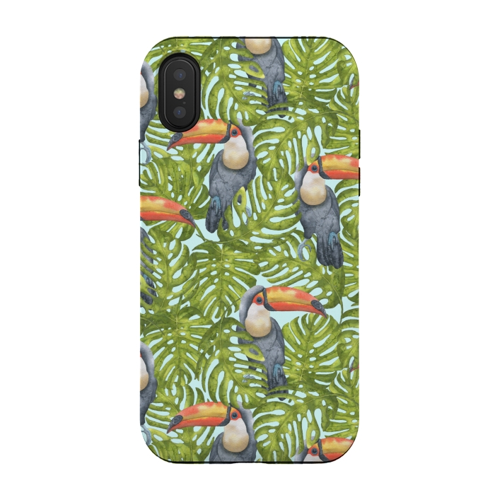 iPhone Xs / X StrongFit Monstera Birds by Creativeaxle