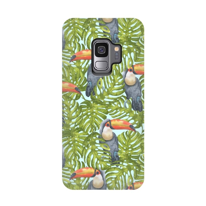 Galaxy S9 StrongFit Monstera Birds by Creativeaxle