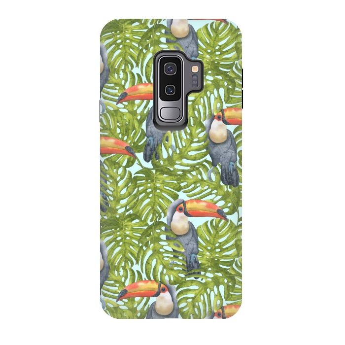 Galaxy S9 plus StrongFit Monstera Birds by Creativeaxle