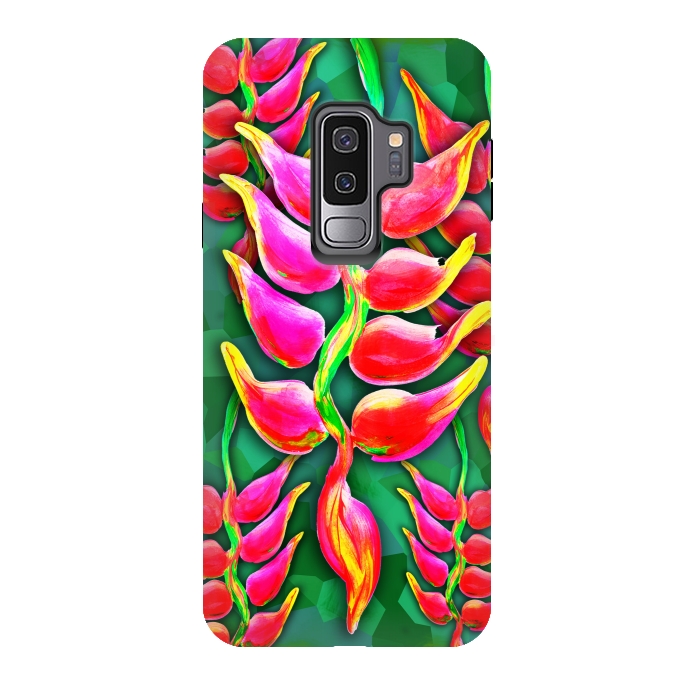 Galaxy S9 plus StrongFit Exotic Flowers Heliconia Pendula Bright Red  by BluedarkArt