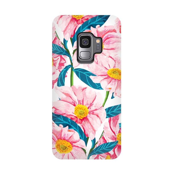 Galaxy S9 StrongFit Pink Floral V2 by Uma Prabhakar Gokhale
