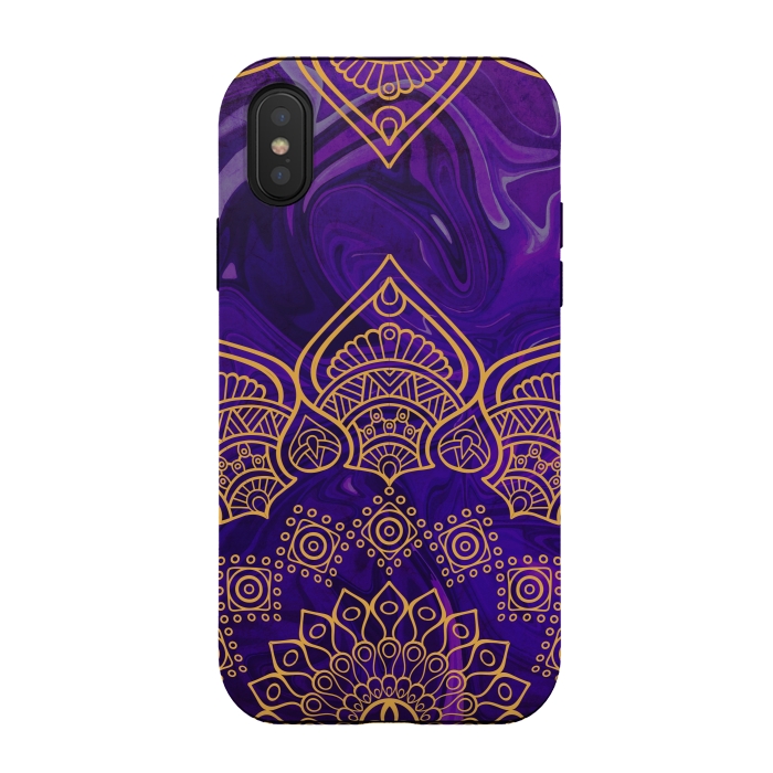 iPhone Xs / X StrongFit Mandala in Purple Marble by Rossy Villarreal