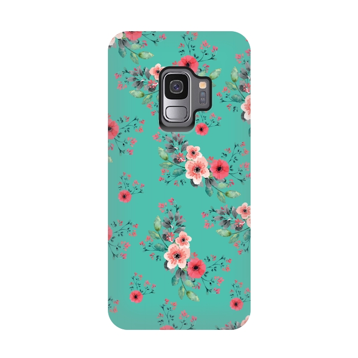 Galaxy S9 StrongFit Flowers in Aquamarine by Rossy Villarreal