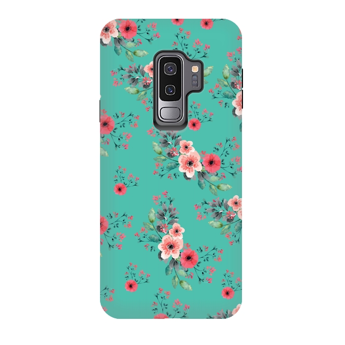 Galaxy S9 plus StrongFit Flowers in Aquamarine by Rossy Villarreal