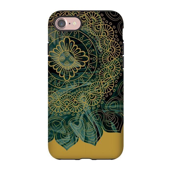 iPhone 7 StrongFit Mandala in Green Marble by Rossy Villarreal