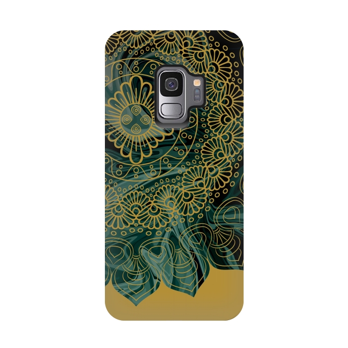 Galaxy S9 StrongFit Mandala in Green Marble by Rossy Villarreal
