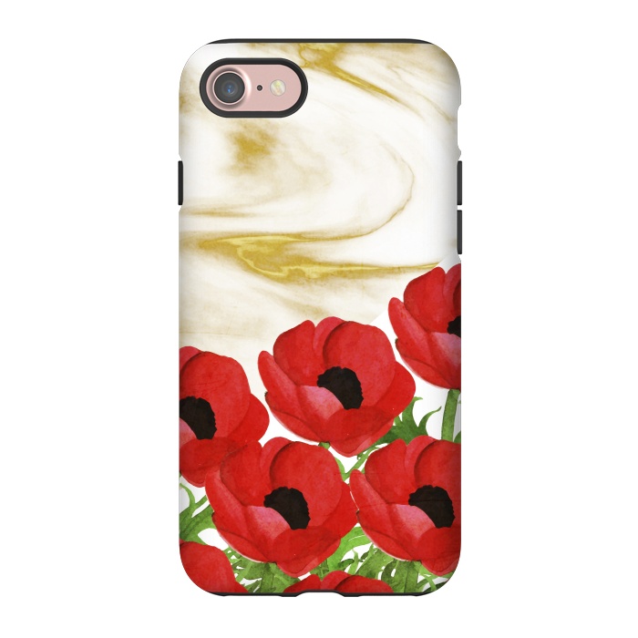 iPhone 7 StrongFit Red Flowers on Marbel by Rossy Villarreal