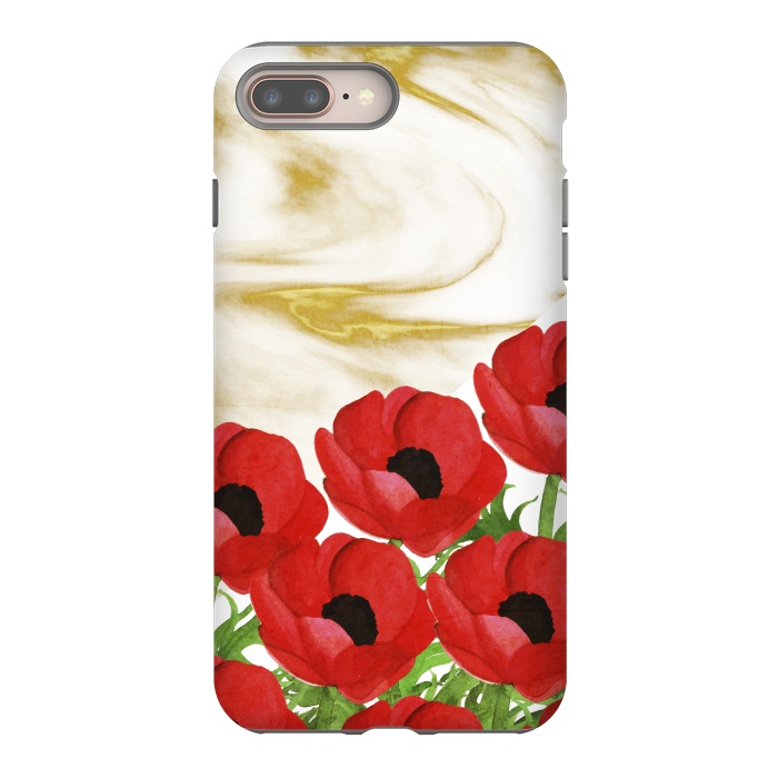 iPhone 7 plus StrongFit Red Flowers on Marbel by Rossy Villarreal