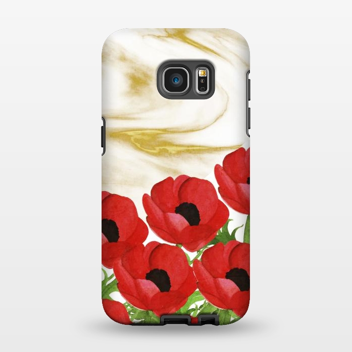 Galaxy S7 EDGE StrongFit Red Flowers on Marbel by Rossy Villarreal