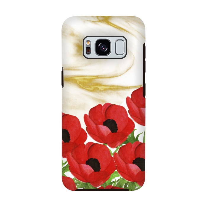 Galaxy S8 StrongFit Red Flowers on Marbel by Rossy Villarreal