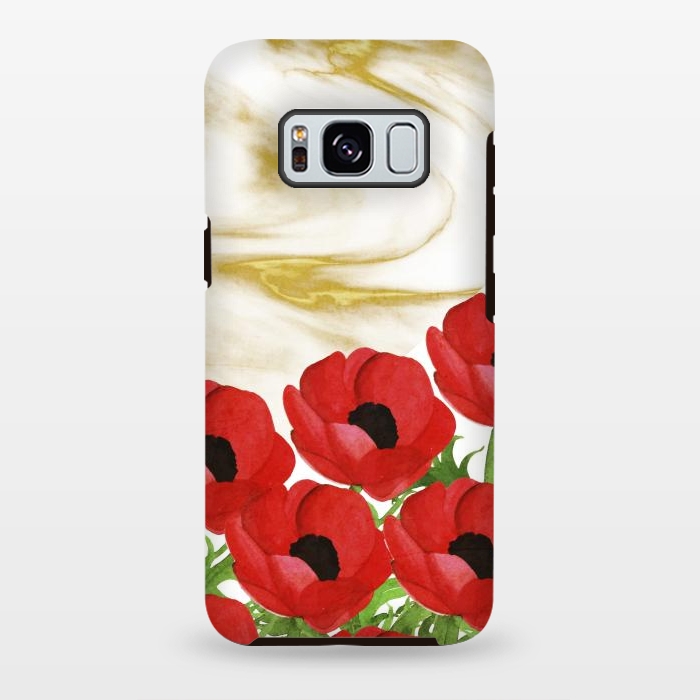 Galaxy S8 plus StrongFit Red Flowers on Marbel by Rossy Villarreal