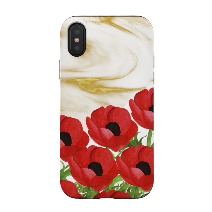 iPhone Xs / X StrongFit Red Flowers on Marbel by Rossy Villarreal