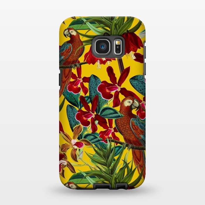 Galaxy S7 EDGE StrongFit Parrots in tropical flower jungle by  Utart