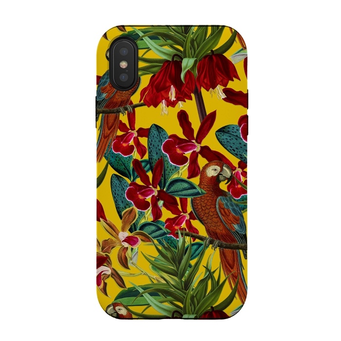 iPhone Xs / X StrongFit Parrots in tropical flower jungle by  Utart