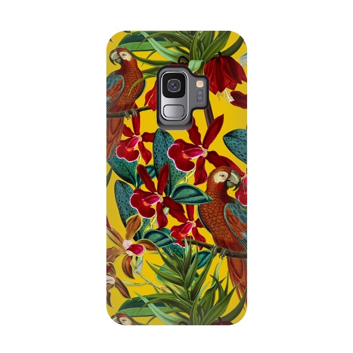 Galaxy S9 StrongFit Parrots in tropical flower jungle by  Utart