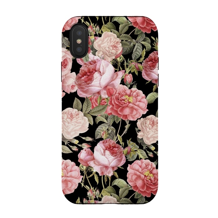 iPhone Xs / X StrongFit Bridal Roses Pattern on Black by  Utart