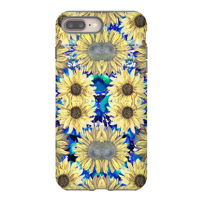 iPhone 7 plus StrongFit Watercolor painted sunflowers and blue foliage by Oana 