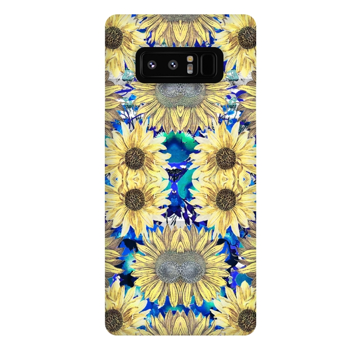 Galaxy Note 8 StrongFit Watercolor painted sunflowers and blue foliage by Oana 