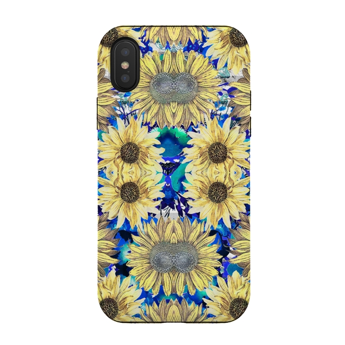 iPhone Xs / X StrongFit Watercolor painted sunflowers and blue foliage by Oana 