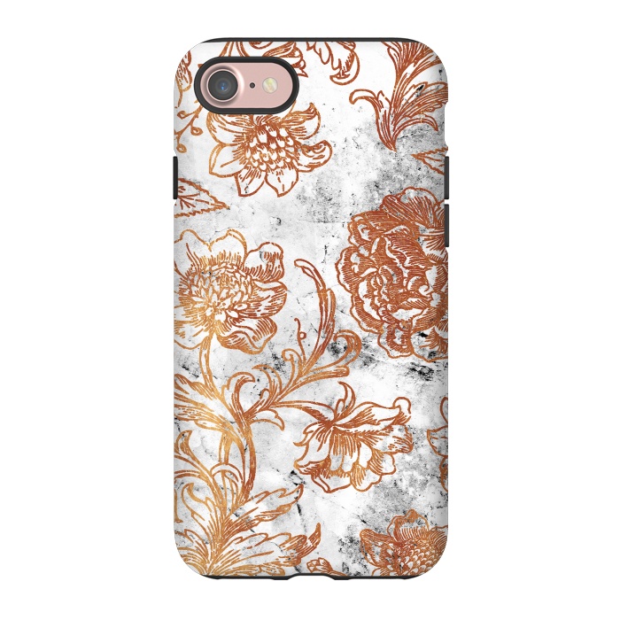 iPhone 7 StrongFit Golden flowers line art on white marble by Oana 