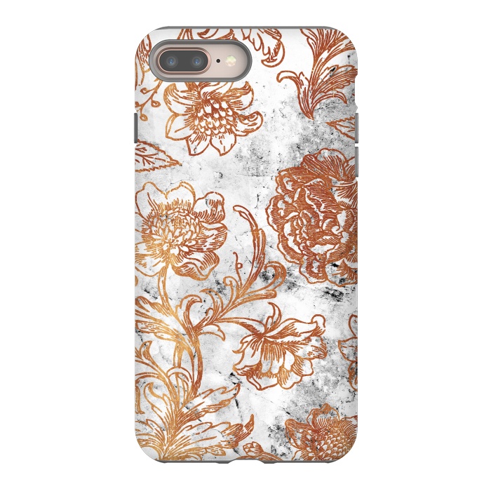 iPhone 7 plus StrongFit Golden flowers line art on white marble by Oana 
