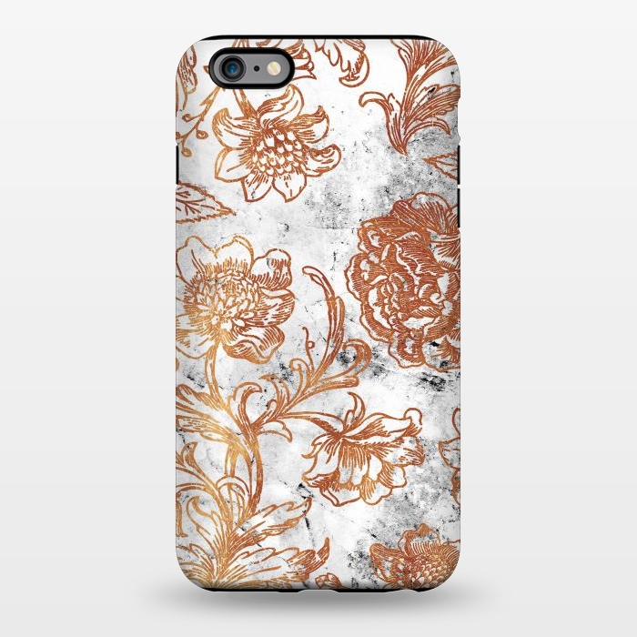 iPhone 6/6s plus StrongFit Golden flowers line art on white marble by Oana 