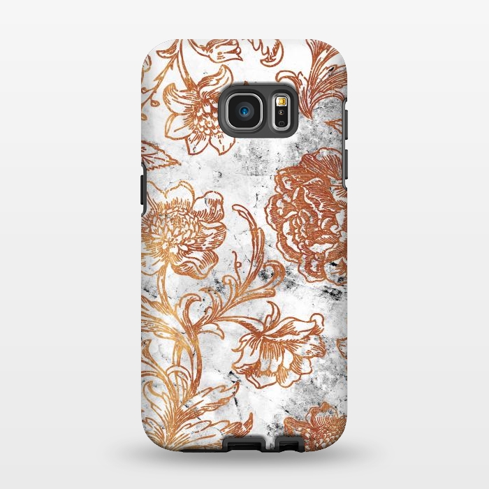 Galaxy S7 EDGE StrongFit Golden flowers line art on white marble by Oana 