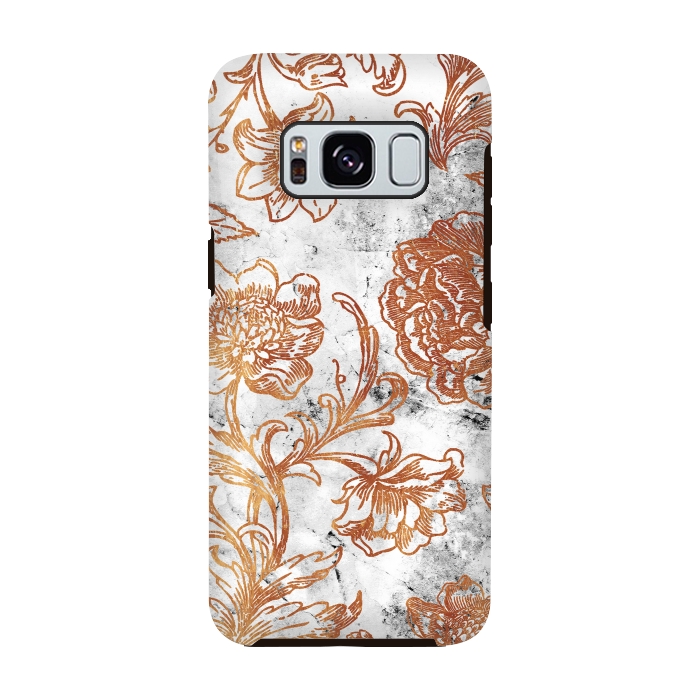 Galaxy S8 StrongFit Golden flowers line art on white marble by Oana 