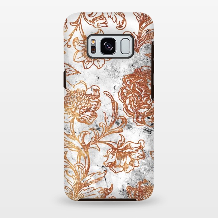 Galaxy S8 plus StrongFit Golden flowers line art on white marble by Oana 
