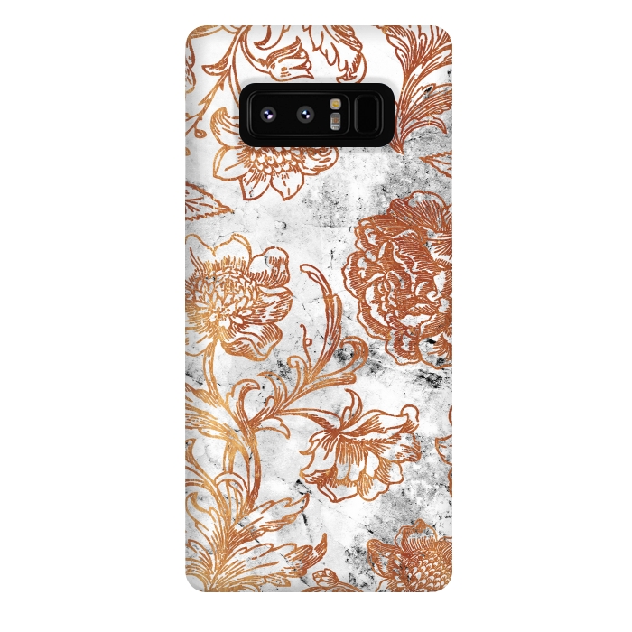 Galaxy Note 8 StrongFit Golden flowers line art on white marble by Oana 