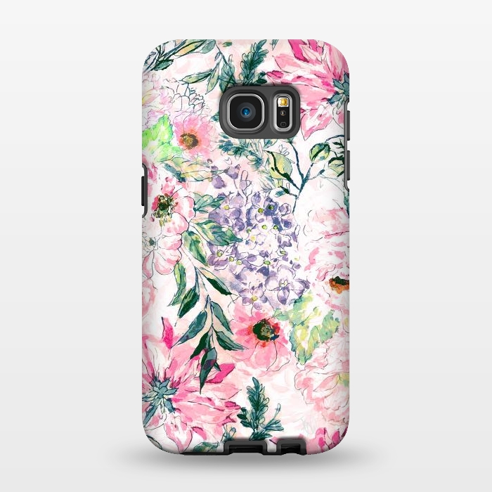 Galaxy S7 EDGE StrongFit Boho chic watercolor pink floral hand paint by InovArts