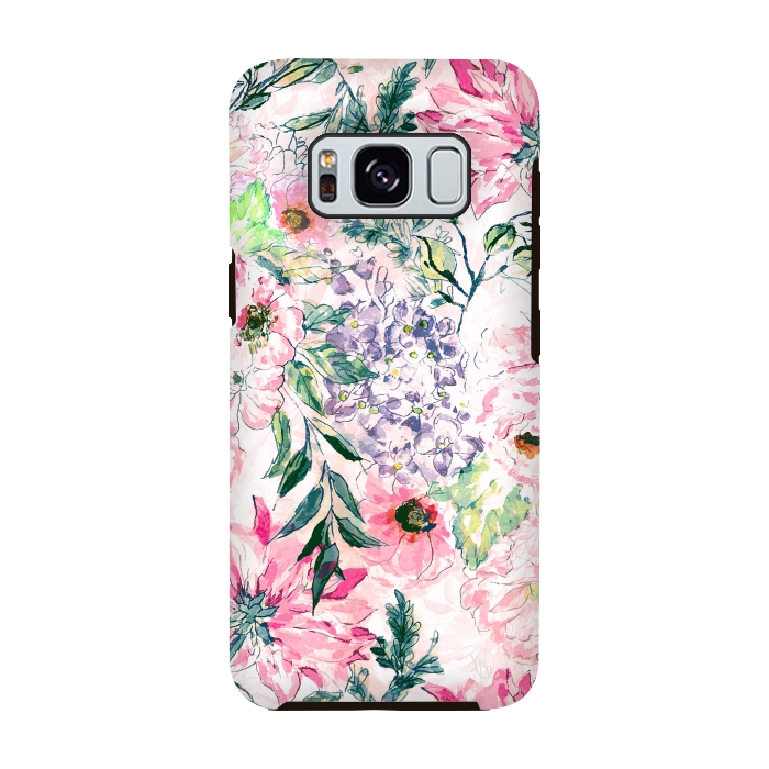 Galaxy S8 StrongFit Boho chic watercolor pink floral hand paint by InovArts